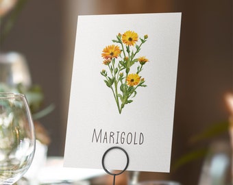 Printable Digital File, Marigold Table Name Card, A5 Downloadable File to Print Yourself