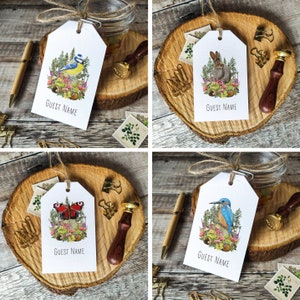 Place Card Luggage Tags, Printed Guest Names, Woodland Forest Animals, 24 animals to choose from, Cottagecore, Rustic, Cute animals image 2