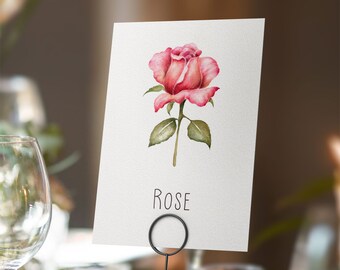 Printable Digital File, Rose Table Name Card, A5 Downloadable File to Print Yourself
