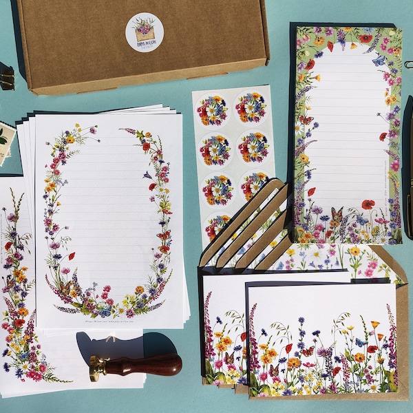 Luxury Letter Writing Set, Wildflower Florals, Note Paper, Long Notepad,  Notecards and Envelopes, Cottagecore gift