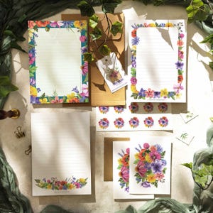 Collection de lettres gaies : bloc-notes A5, cartes de correspondance et enveloppes - Illuminez la journée de quelqu'un avec cet ensemble cadeau floral