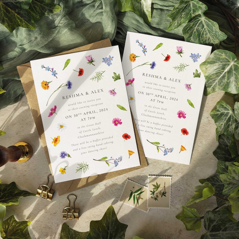 Wildflower Scatter Wedding Invitation, Evening invites & envelopes image 1
