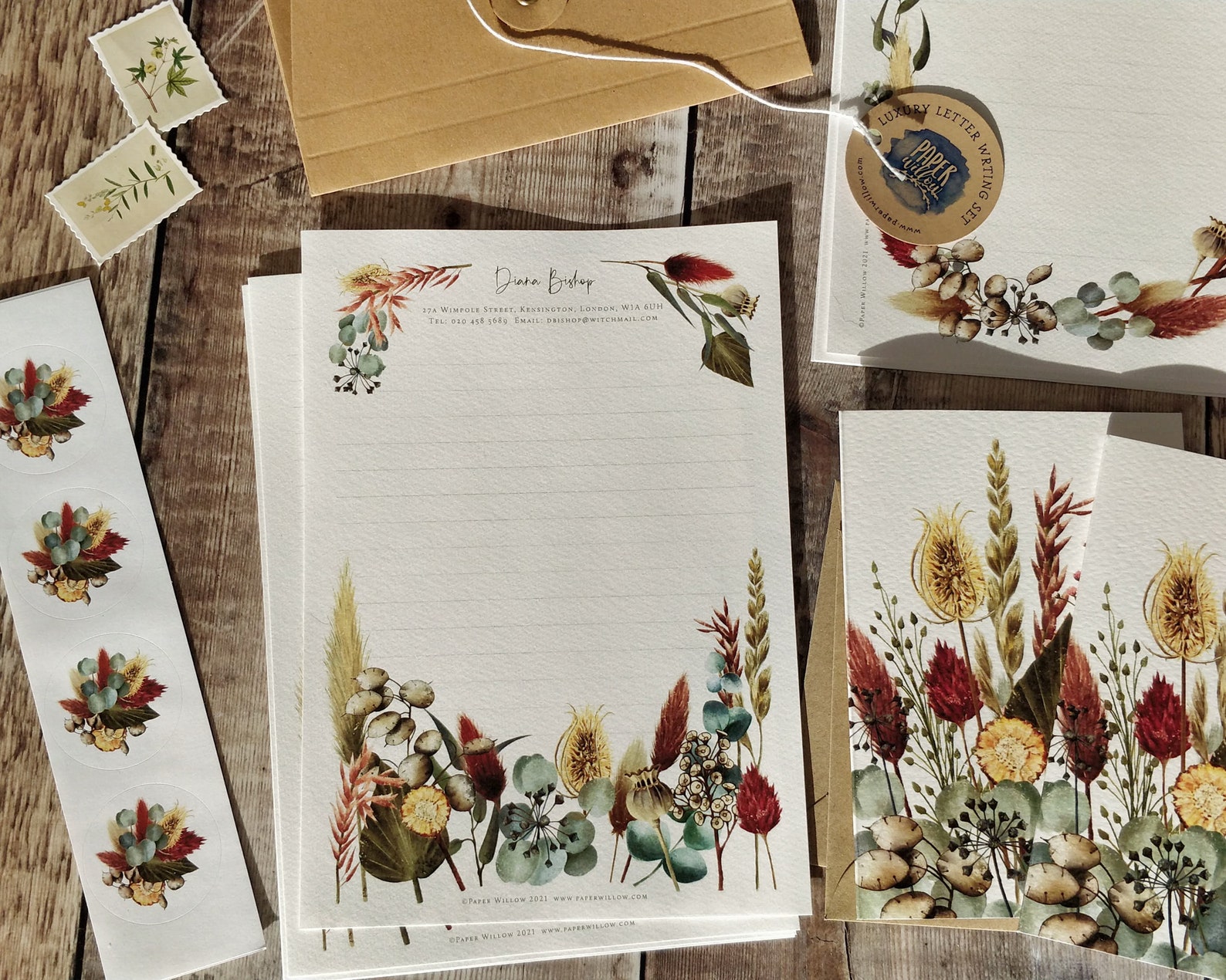 Luxury Letter Writing Set Dried Flowers Burgundy Note Paper Etsy UK