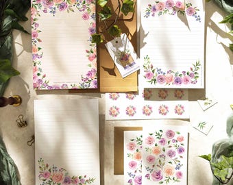 Nachdenkliches Denken an Sie Geschenk - Handgemachtes Aquarell Rosen Brief Set