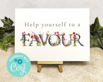 Printable Digital File, Wildflower Wedding Help yourself to a favour sign