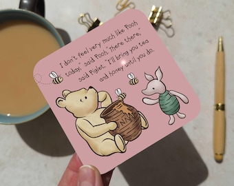 Winnie Coaster mit Geschenkkarte | A.A. Milne Zitat | MDF Getränke Matte | Pink anfeuern