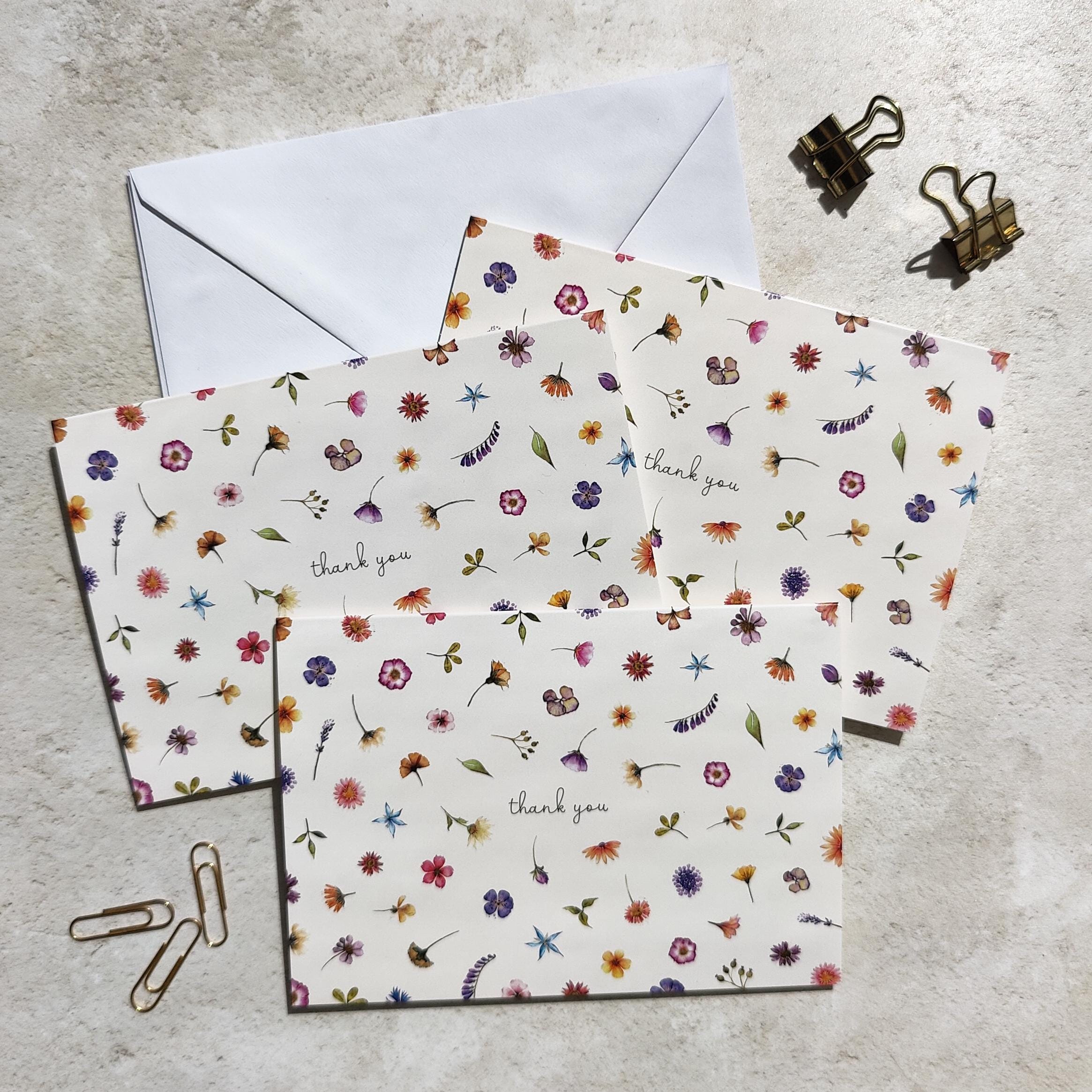 Pressed Wildflowers Folded Thank You Cards & Envelopes - Etsy UK