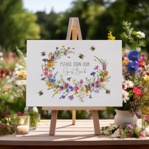 Wildflower Wedding Sign - Cardboard A6, A5, A4 - 4 Designs: Favours, Guest Book, Sweet Treats, Confetti