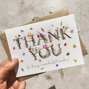 Carte et enveloppe de remerciement pour enseignant Wildflower Letters