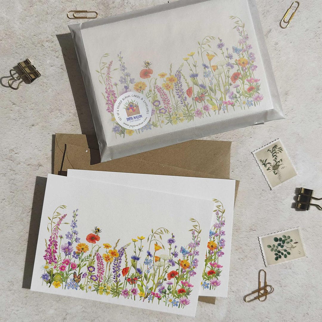 Wildflower Folded Cards & Envelopes, Blank Notelets Set - Etsy