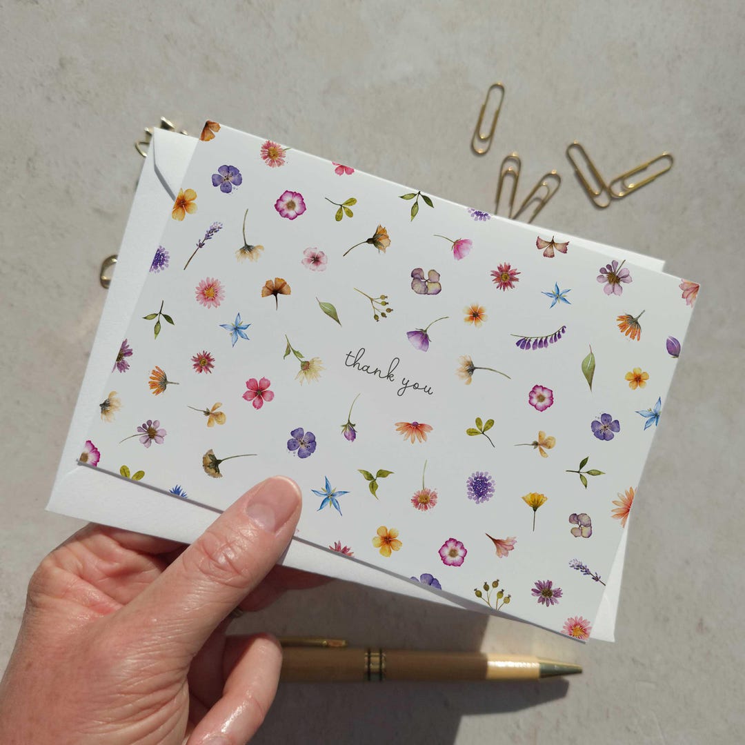 Pressed Wildflowers Folded Thank You Cards & Envelopes - Etsy