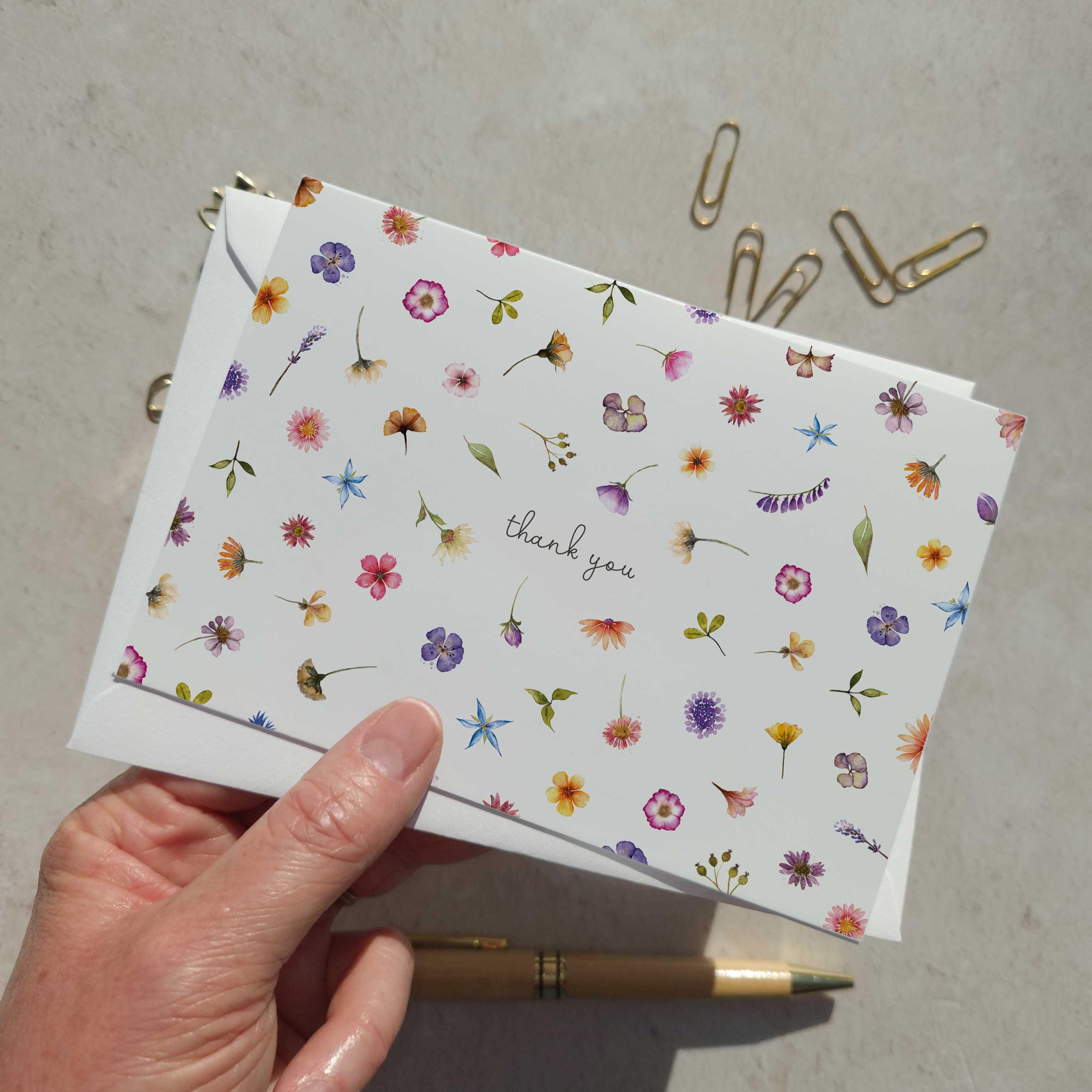 Pressed Wildflowers Folded Thank You Cards & Envelopes - Etsy UK