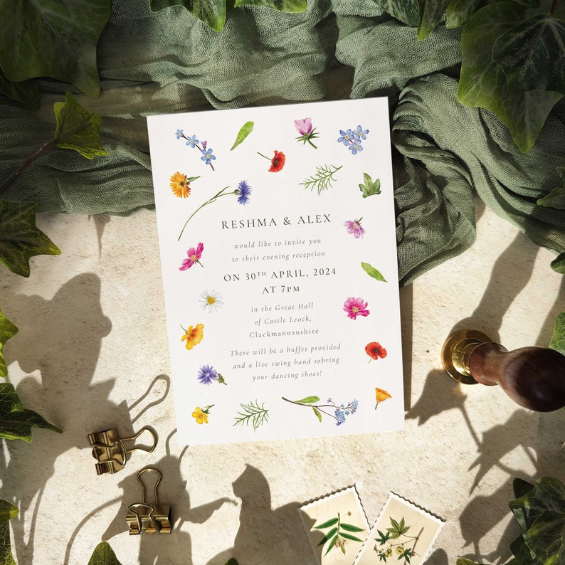 Wildflower Scatter Wedding Invitation, Evening invites & envelopes image 5