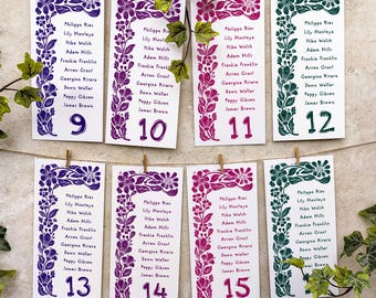Linocut Botanical Floral Wedding Table Plan Cards | Seating Chart