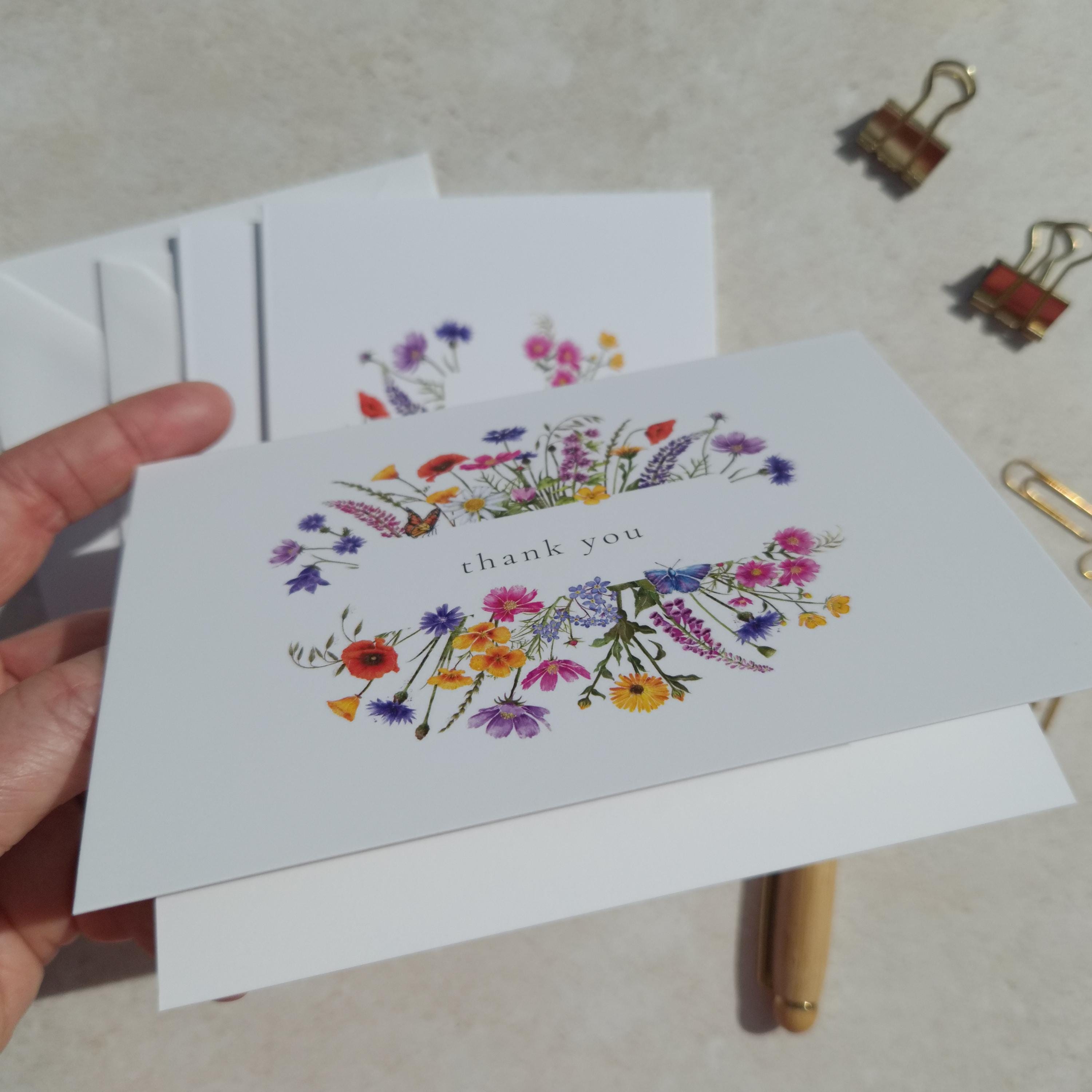 Wildflower Folded Thank You Cards & Envelopes - Etsy