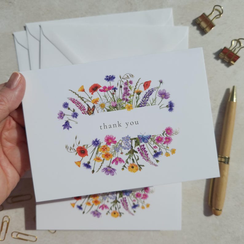 Wildflower Folded Thank You Cards & Envelopes - Etsy