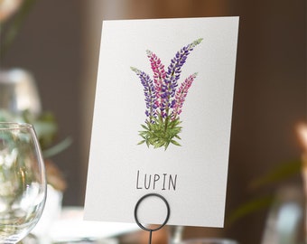 Printable Digital File, Lupin Table Name Card, A5 Downloadable File to Print Yourself