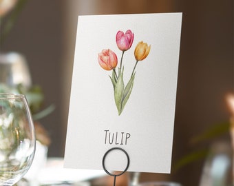 Printable Digital File, Tulip Table Name Card, A5 Downloadable File to Print Yourself