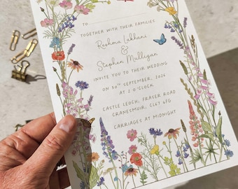 Cottage Garden Wedding Invitation SAMPLE, A5 invites & envelopes, Detailed Wildflowers