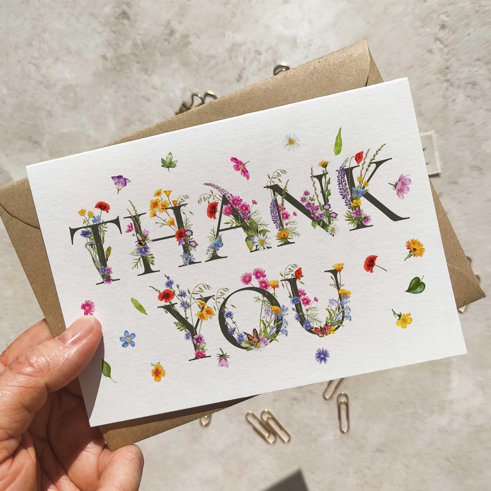Wildflower Folded Thank You Cards & Envelopes - Etsy