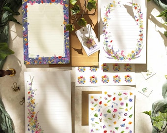 Wildblumen Briefpapier Set: A5 Notizblock, Karte, Briefpapier