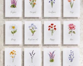 Printable Digital File, Wildflower Wedding Table Name Cards, 22 flowers