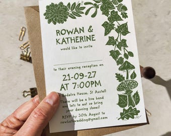 Autumn Winter Linocut Woodland A6 Wedding & Party Invitations | Set of 10 | Fully Personalised