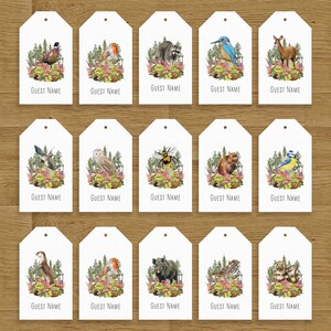 Place Card Luggage Tags, Printed Guest Names, Woodland Forest Animals, 24 animals to choose from, Cottagecore, Rustic, Cute animals image 3