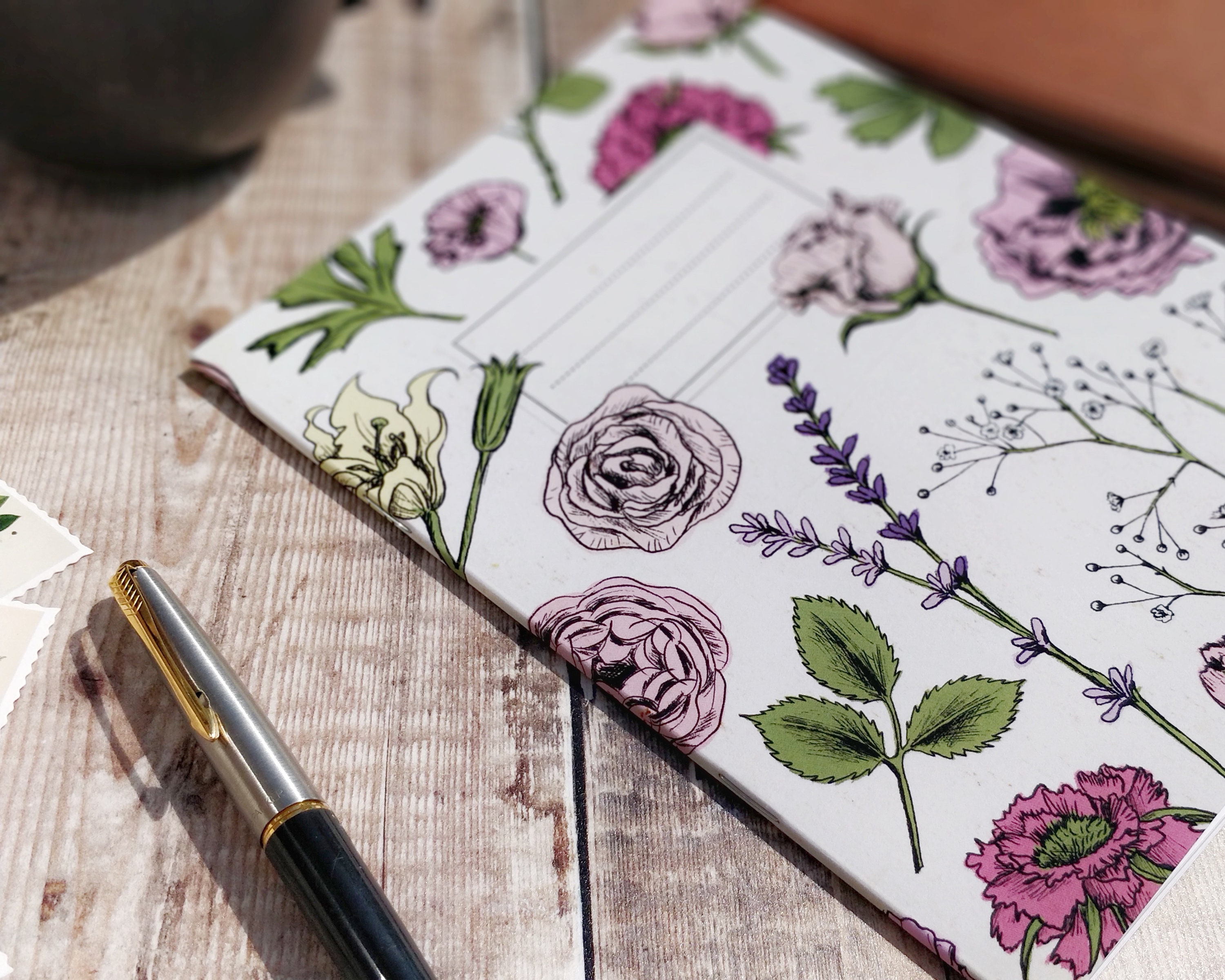 pink flowers a5 ruled notebook 36 pages of lined paper pen etsy