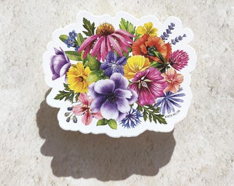 Colorful Flowers Vinyl Sticker, 10cm x 8cm Die cut waterproof sticker