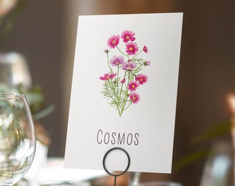 Printable Digital File, Cosmos Table Name Card, A5 Downloadable File to Print Yourself