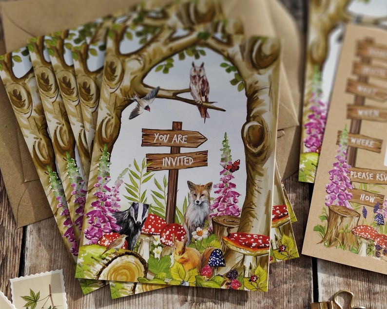 Woodland invitations, Ready to write invites, Rustic Woodland Animals Theme, Cottagecore image 10