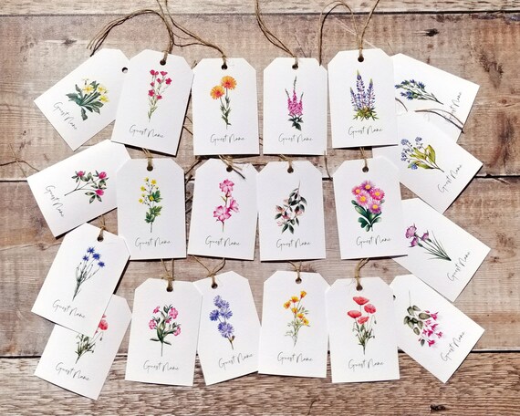 Place Card Luggage Tags Printed Guest Names Wildflowers | Etsy