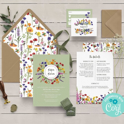 Wildflower Wedding Invitation Set Printable Wedding - Etsy