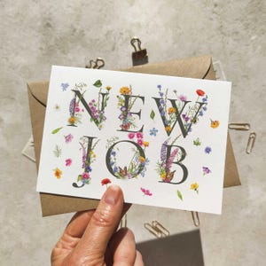 Carte et enveloppe de félicitations pour nouvel emploi lettres Wildflower