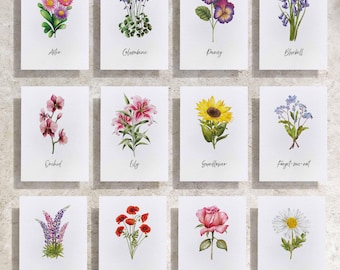 Fichier numérique imprimable, cartes de visite de table de mariage fleurs sauvages, 30 fleurs