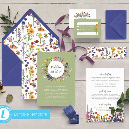 Wildflower Wedding Invitation Set Printable Wedding | Etsy