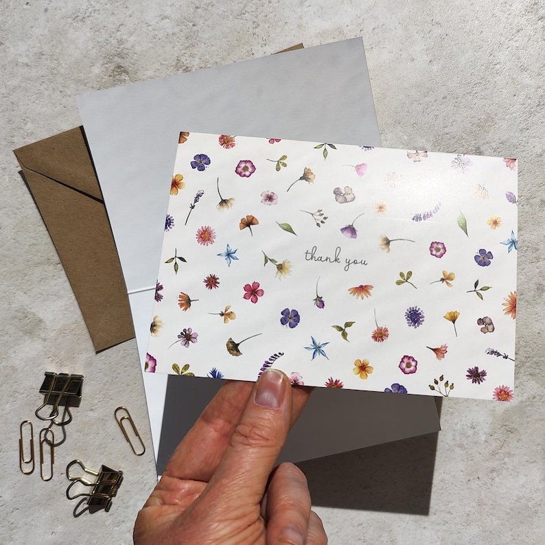 Pressed Wildflowers Folded Thank You Cards & Envelopes - Etsy UK