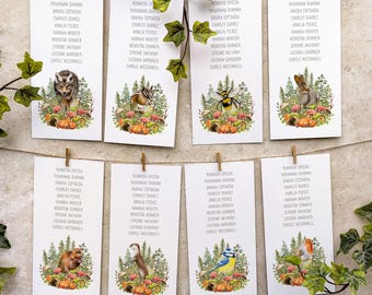 Woodland Animal Table Plan Cards: Watercolor Forest Wedding Seating