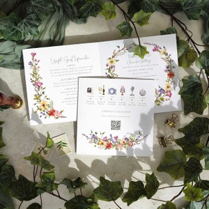 Wildflower Wedding Invitation, Folded square invite and envelopes, Delicate Watercolours image 3