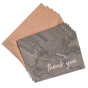 Mini tarjetas de agradecimiento de boda, 20 x tarjetas y sobres en blanco, boda de destino de viaje vintage, 74 mm x 105 mm