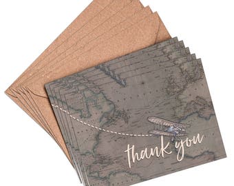 Mini cartes de remerciement pour mariage, 20 cartes vierges et enveloppes, mariage à destination de voyage vintage, 74 mm x 105 mm