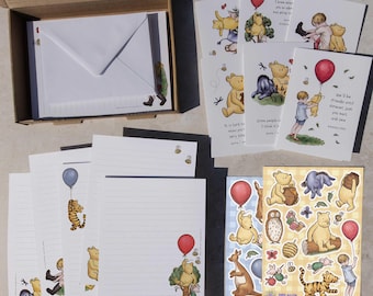 Winnie Deluxe Stationery Set: 20 sheets of Letter Writing Paper, 6 Folded Notecards, 2 Sheets of Stickers and 16 Envelopes
