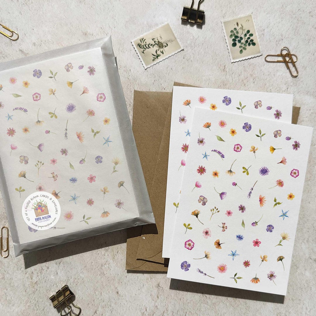 Pressed Wildflowers Folded Cards & Envelopes, Gift Set of 6 Cards - Etsy