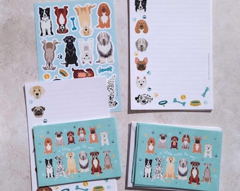 Dog Breeds Deluxe Stationery Set | 20 x Letter Writing Paper, 6x Folded Notecards, 16 Envelopes, Sticker Sheet