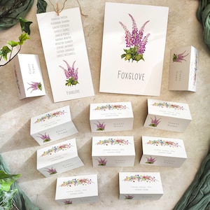 Paquete de mesas de boda con flores: 1 nombre de mesa A5, 1 tarjeta colgante con plano de mesa, 10 tarjetas de lugar personalizadas plegadas y 10 tarjetas de menú