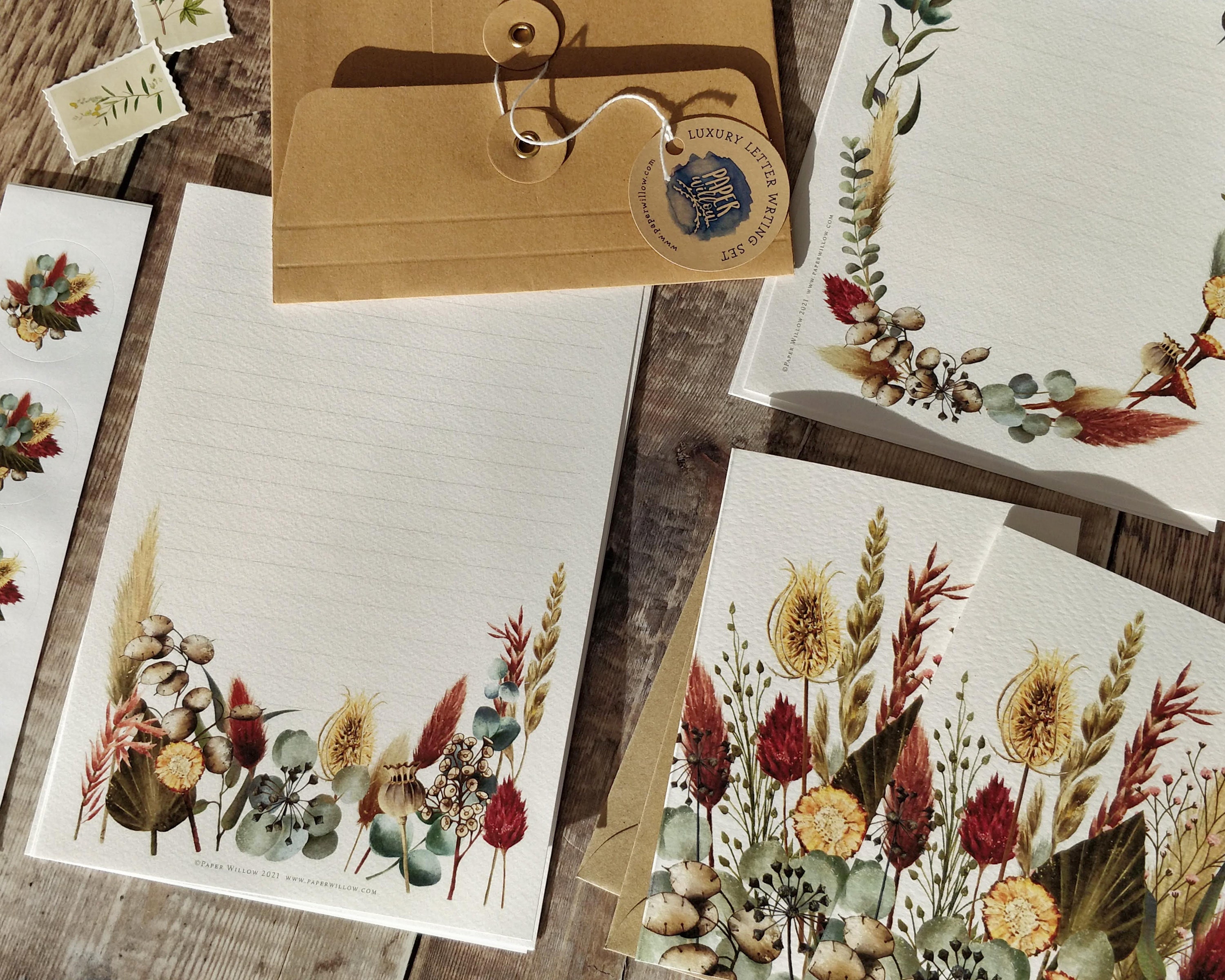 Luxury Letter Writing Set Dried Flowers Burgundy Note Paper Etsy UK