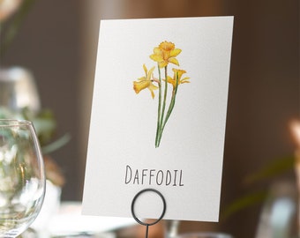 Printable Digital File, Daffodil Table Name Card, A5 Downloadable File to Print Yourself