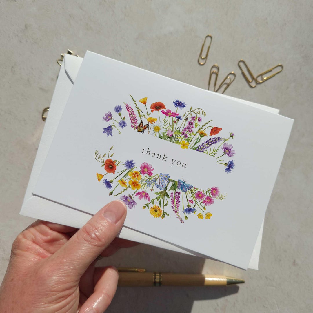 Wildflower Folded Thank You Cards & Envelopes - Etsy UK