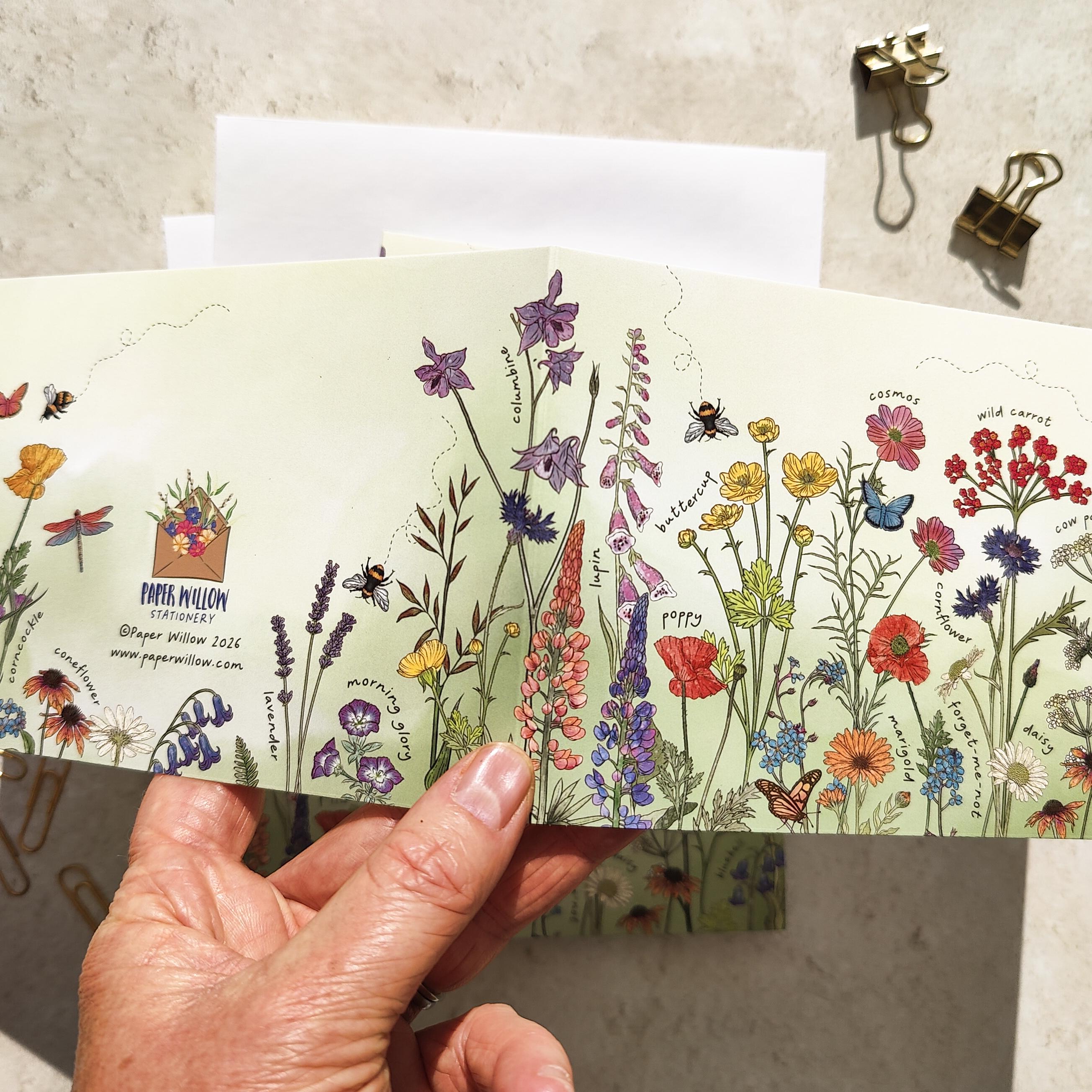 Notelets Floral Wildflower Notecards & Envelopes, Cottage Garden Floral Folded ...